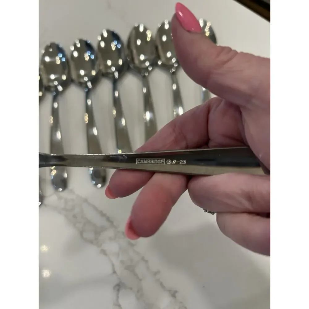 Cambridge Mark 11-23 Plain Flatware Silverware Lot of 8 Dessert Spoons Stainless